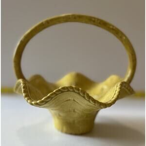 Vintage Ceramic Basket Yellow Weave With Handle Easter 1978 Nowells
